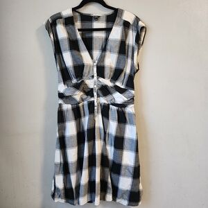 Guess‎ Black/White Gingham Midi Dress with Pockets, Cotton Blend SZ XL
